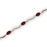 14K White Gold Oval Garnet and Diamond Bracelet