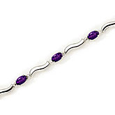14K White Gold Oval Amethyst and Diamond Bracelet