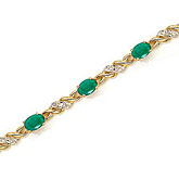 14K Yellow Gold Oval Emerald and Diamond Bracelet