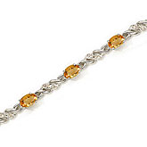 14K White Gold Oval Citrine and Diamond Bracelet