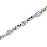 14K White Gold Oval Aquamarine and Diamond Bracelet