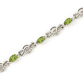 14K White Gold Oval Peridot and Diamond Bracelet