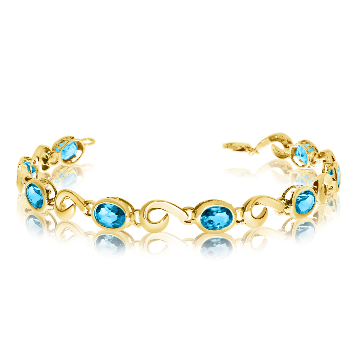 14K Yellow Gold Oval Blue Topaz Bracelet
