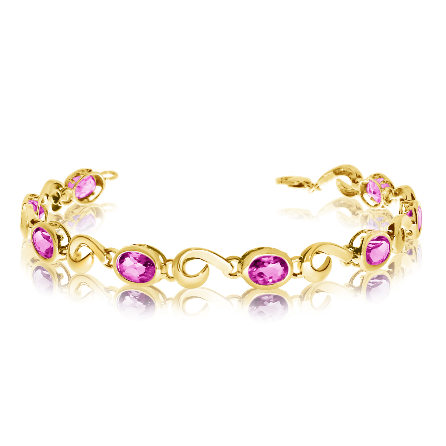 14K Yellow Gold Oval Pink Topaz Bracelet
