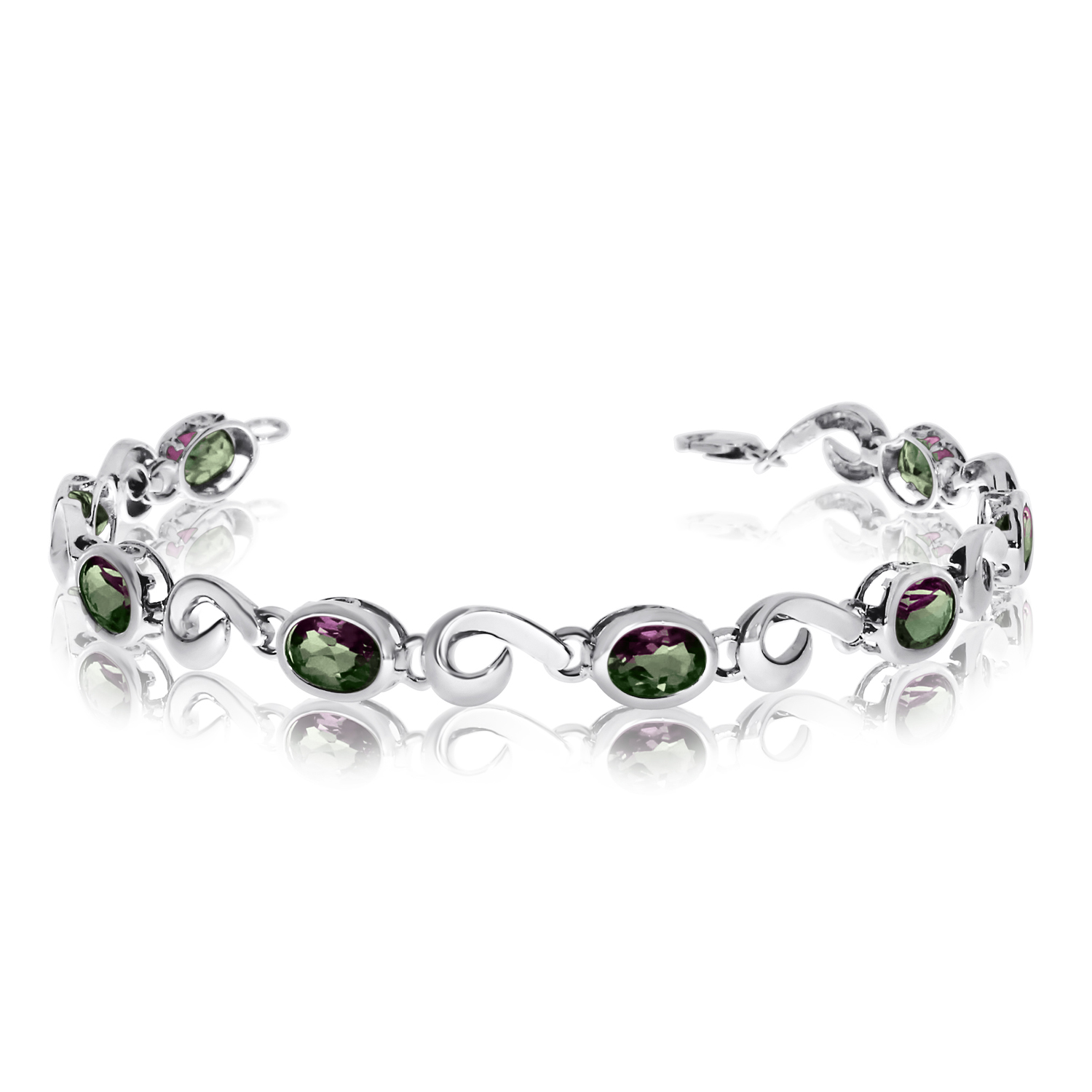 14K White Gold Oval Mystic Topaz Bracelet