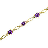 14K Yellow Gold Heart Amethyst and Diamond Bracelet