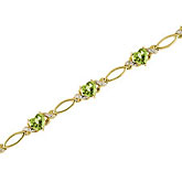 14K Yellow Gold Heart Peridot and Diamond Bracelet