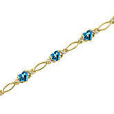 14K Yellow Gold Heart Blue Topaz and Diamond Bracelet