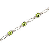 14K White Gold Heart Peridot and Diamond Bracelet