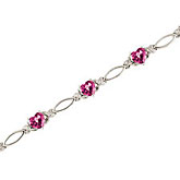 14K White Gold Heart Pink Topaz and Diamond Bracelet