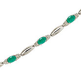 14K White Gold Oval Emerald and Diamond Bracelet