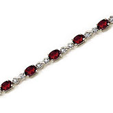 14K White Gold Oval Garnet and Diamond Bracelet