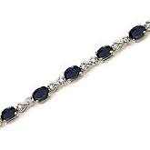 14K White Gold Oval Sapphire and Diamond Bracelet