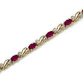 14K Yellow Gold Oval Ruby and Diamond Bracelet