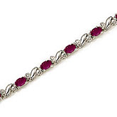 14K White Gold Oval Ruby and Diamond Bracelet