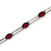 14K White Gold Oval Garnet Bracelet