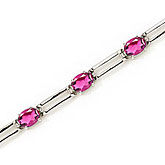 14K White Gold Oval Pink Topaz Bracelet