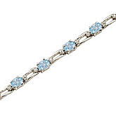 14K White Gold Oval Aquamarine and Diamond Bracelet