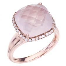 14k Rose Gold Cushion Rose Quartz and Diamond Ring