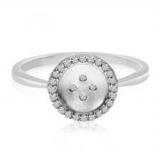 14k White Gold Satin Button Diamond Ring