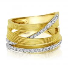 Gold Brushed Wide Diamond Ring
